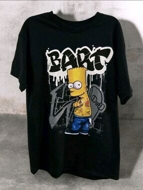 Bart Simpson Graphic T Shirt Large Black Graffiti Skate Streetwear Y2K